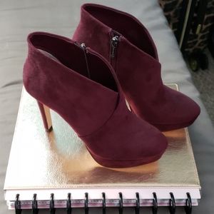 Maroon bootie heels by Jessica Simpson